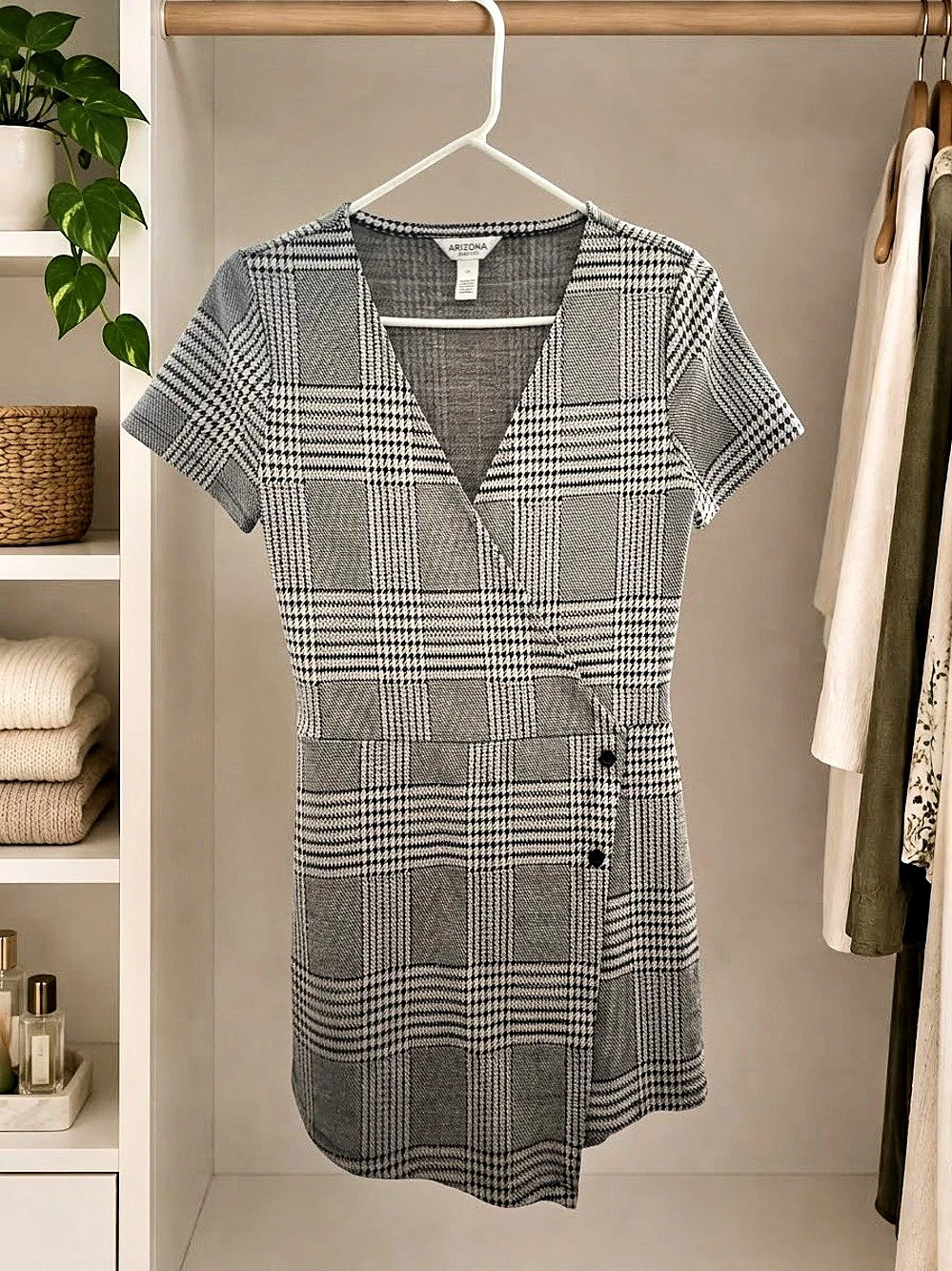 Arizona Jean Company Plaid Mini Romper in Gray & White